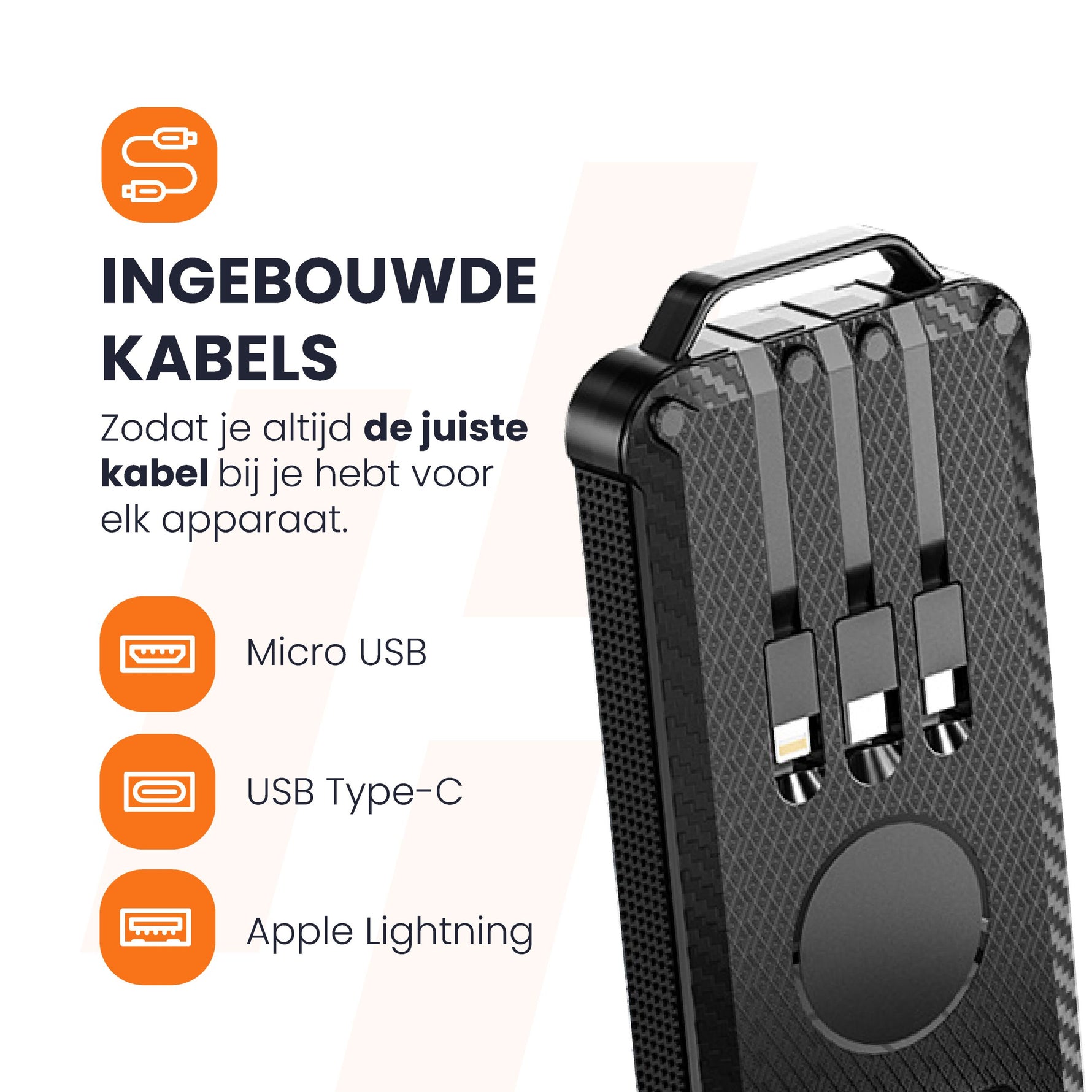 powerbank met ingebouwde kabels