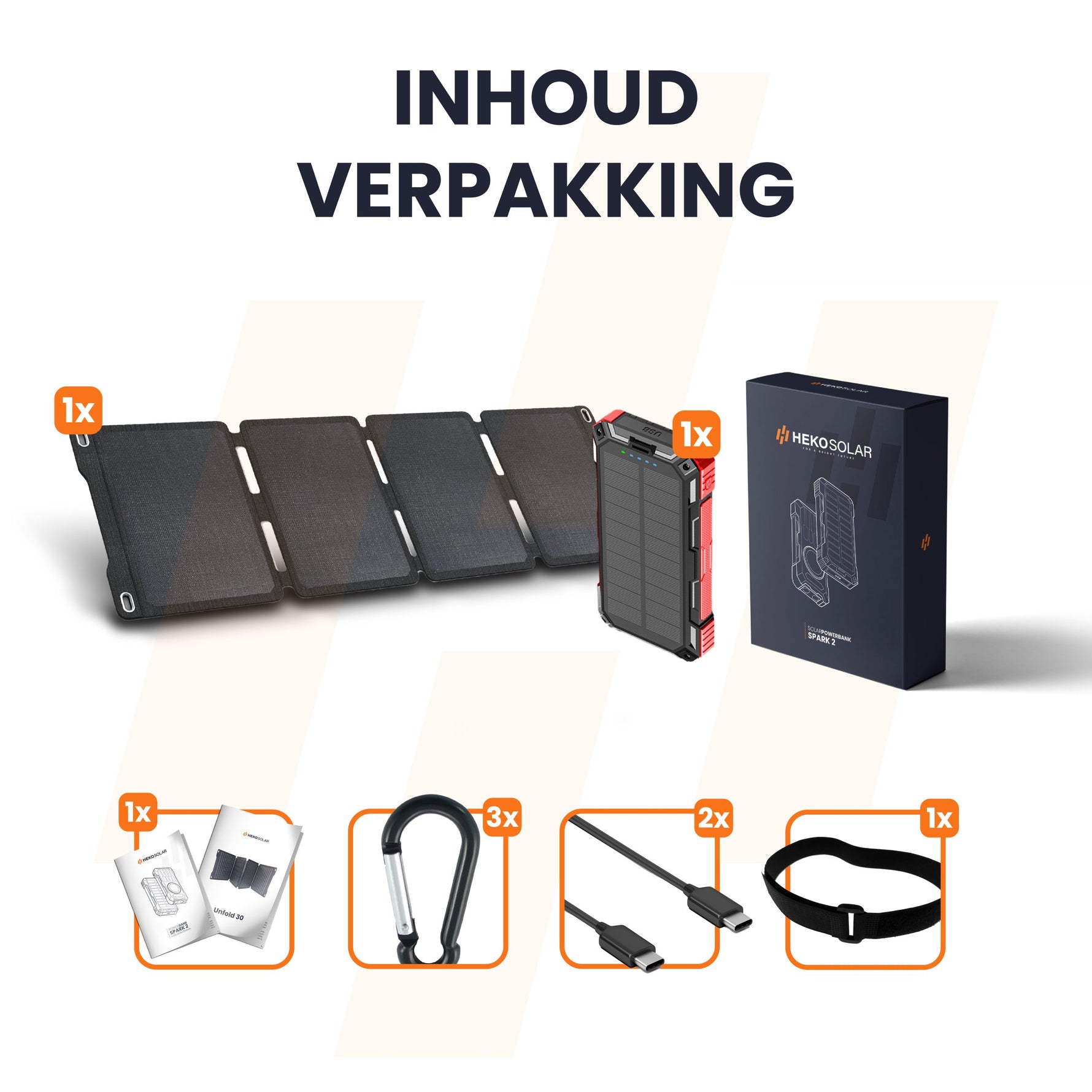 inhoud verpakking heko solar powerbank spark en draagbaar zonnepaneel unfold 30 portable solar panel