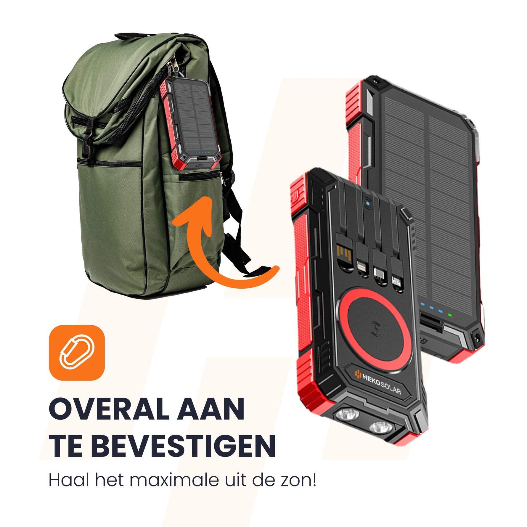 bevestigingspunten heko solar powerbank spark en draagbaar zonnepaneel unfold 30 watt portable solar panel