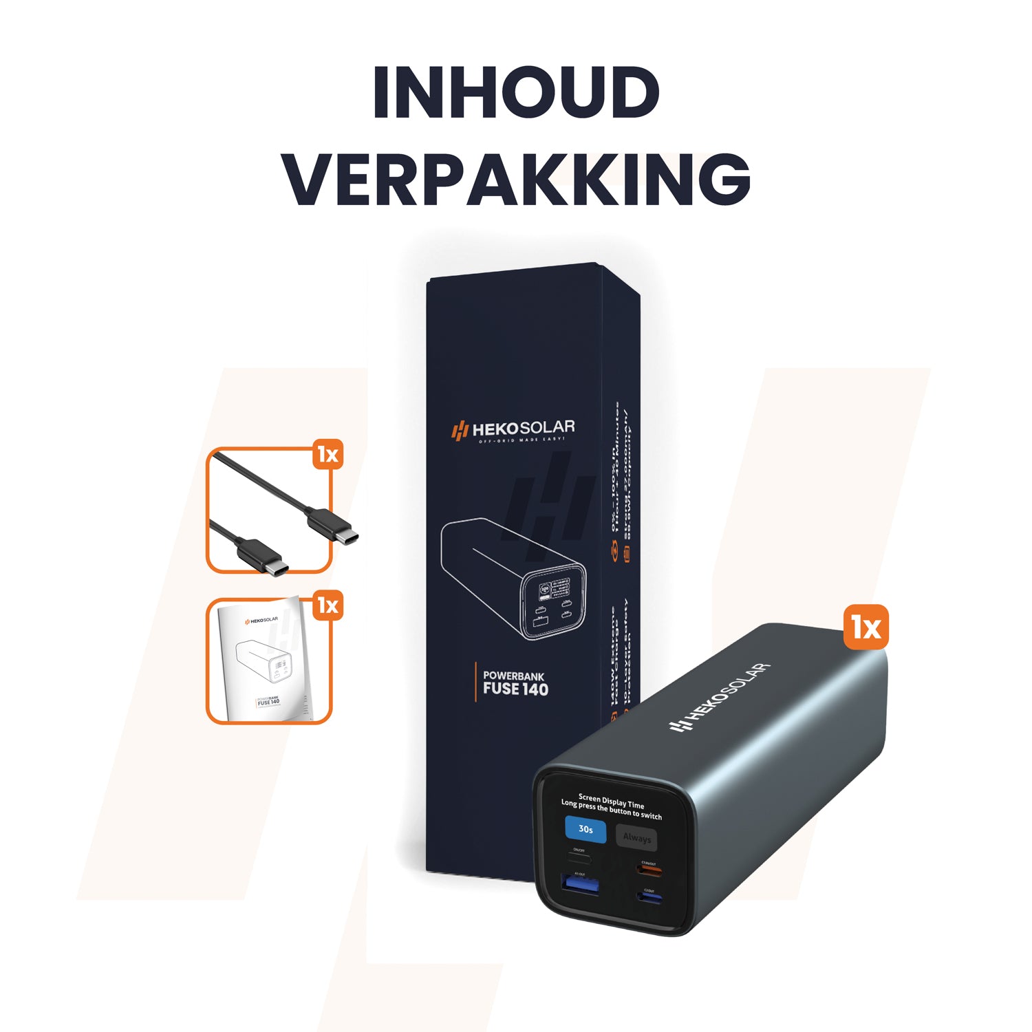 inhoud verpakking heko solar powerbank fuse 140