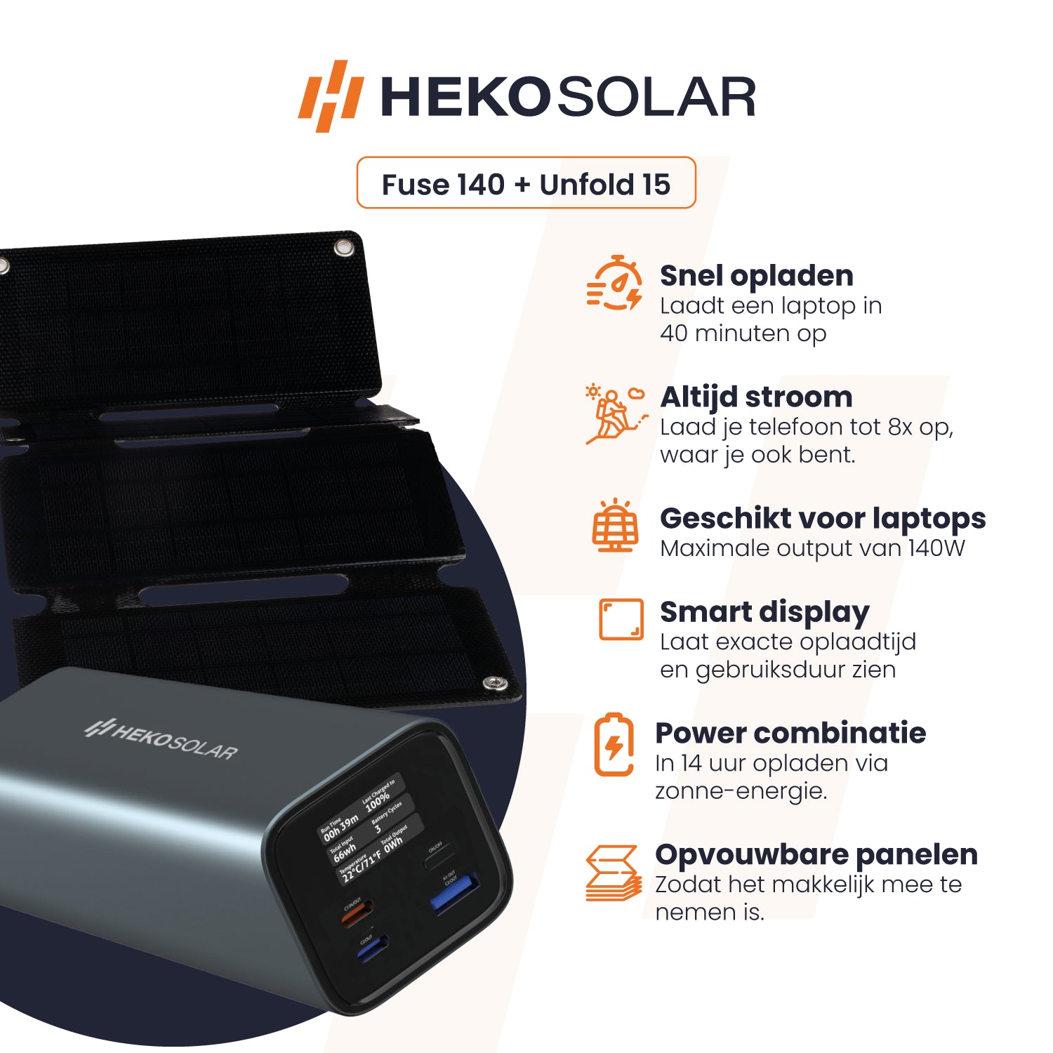 USPs heko solar powerbank fuse 140 en portable solar panel unfold 15