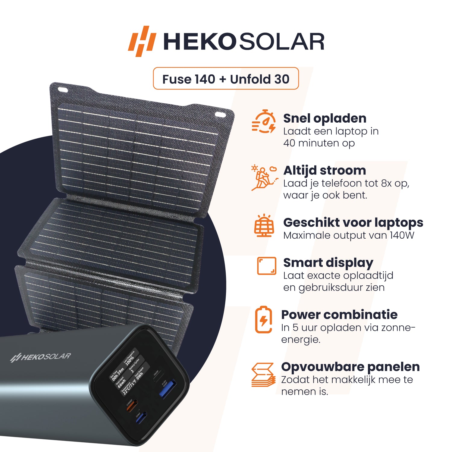 USPs heko solar powerbank fuse 140 en portable solar panel unfold 30