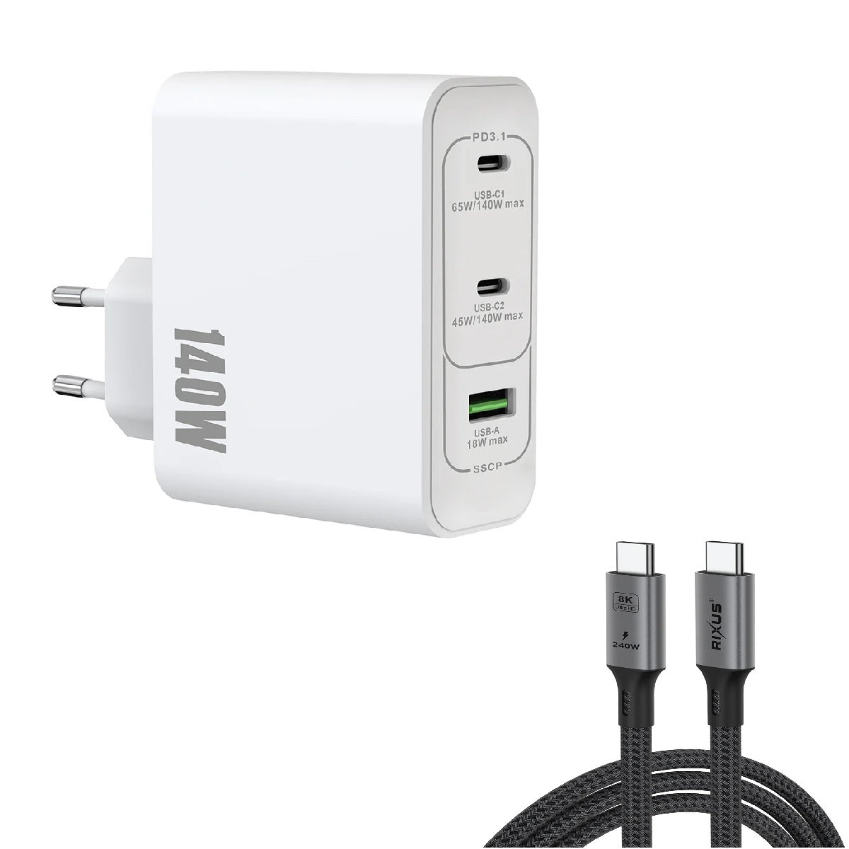 140w adapter + 240cm usb-c kabel