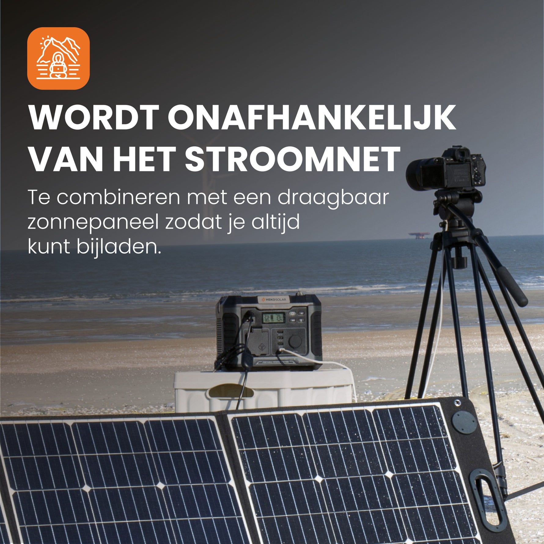 powerstation in combinatie met zonnepaneel - onafhankelijk van het stroomnet