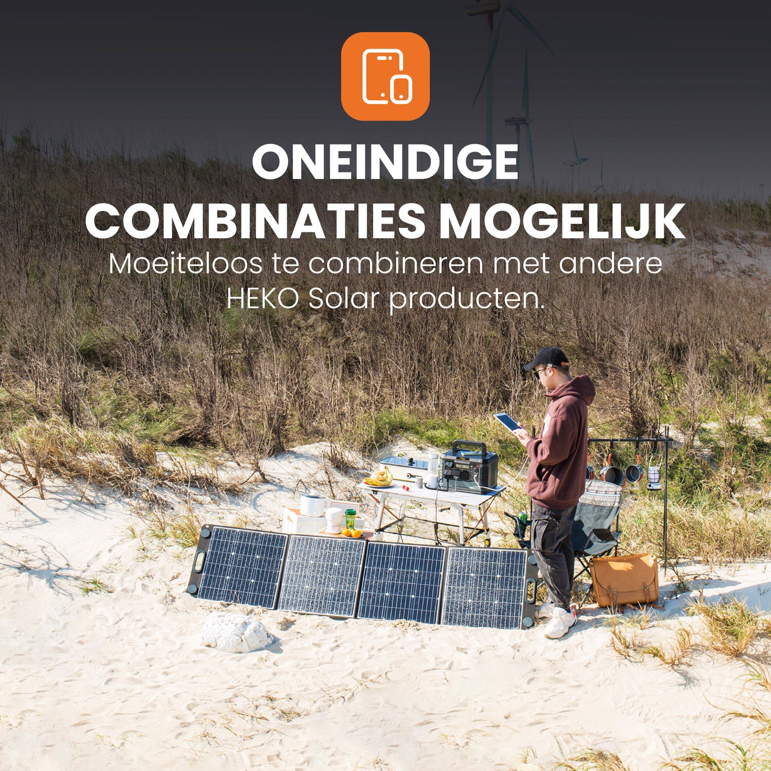combinatiemogelijkheden heko solar unfold 200 portable solar panel en solar charger draagbaar zonnepaneel