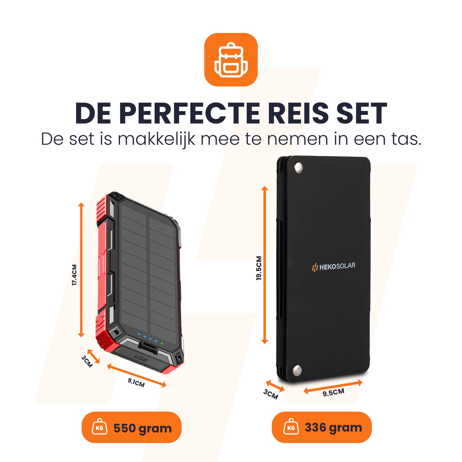 afmetingen heko solar spark 2 powerbank met 30 watt zonnepaneel unfold 15