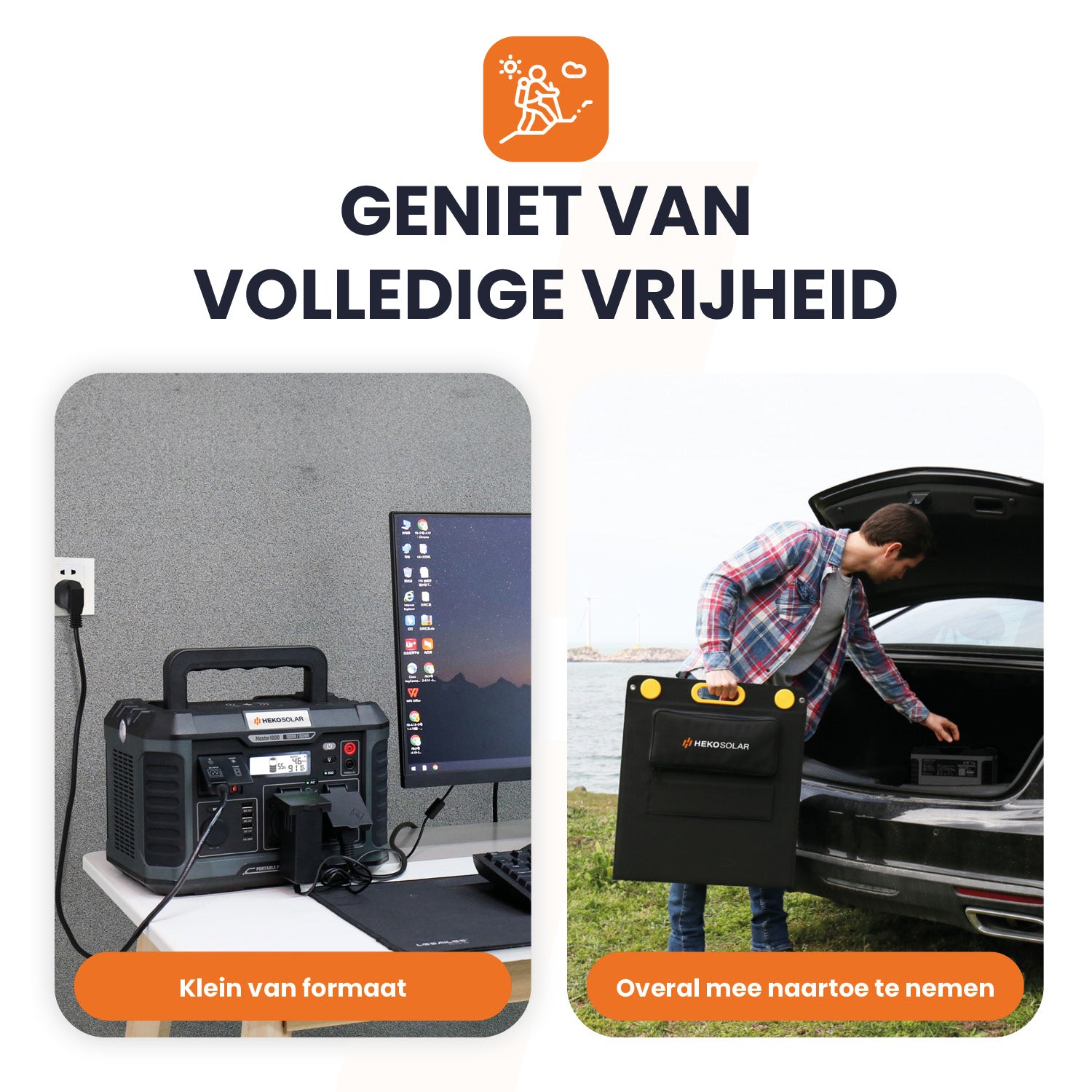 overal mee naartoe te nemen heko solar master 1000 watt powerstation en heko solar unfold 200 watt draagbaar zonnepaneel