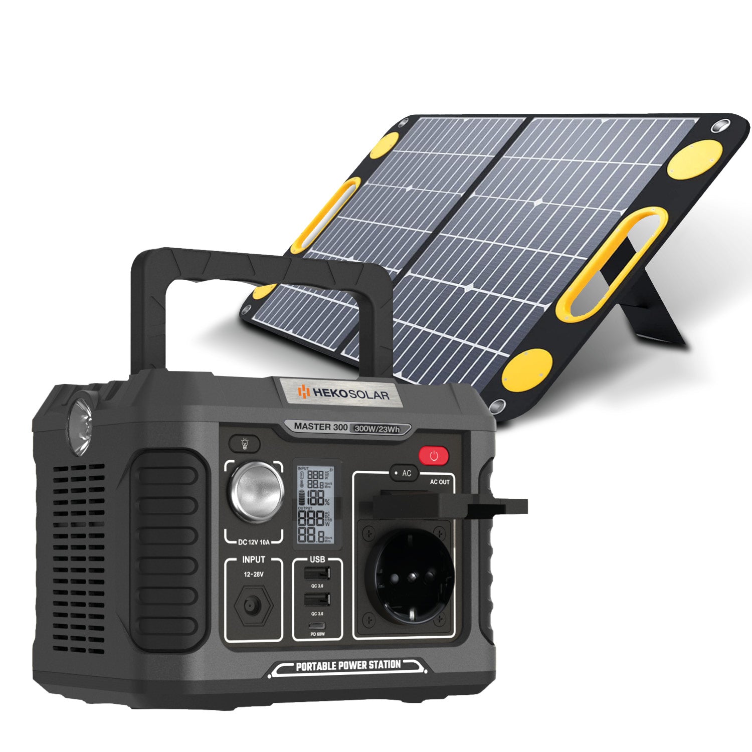 heko solar master 300 powerstation met 60 watt zonnepaneel unfold 60 hoofdafbeelding