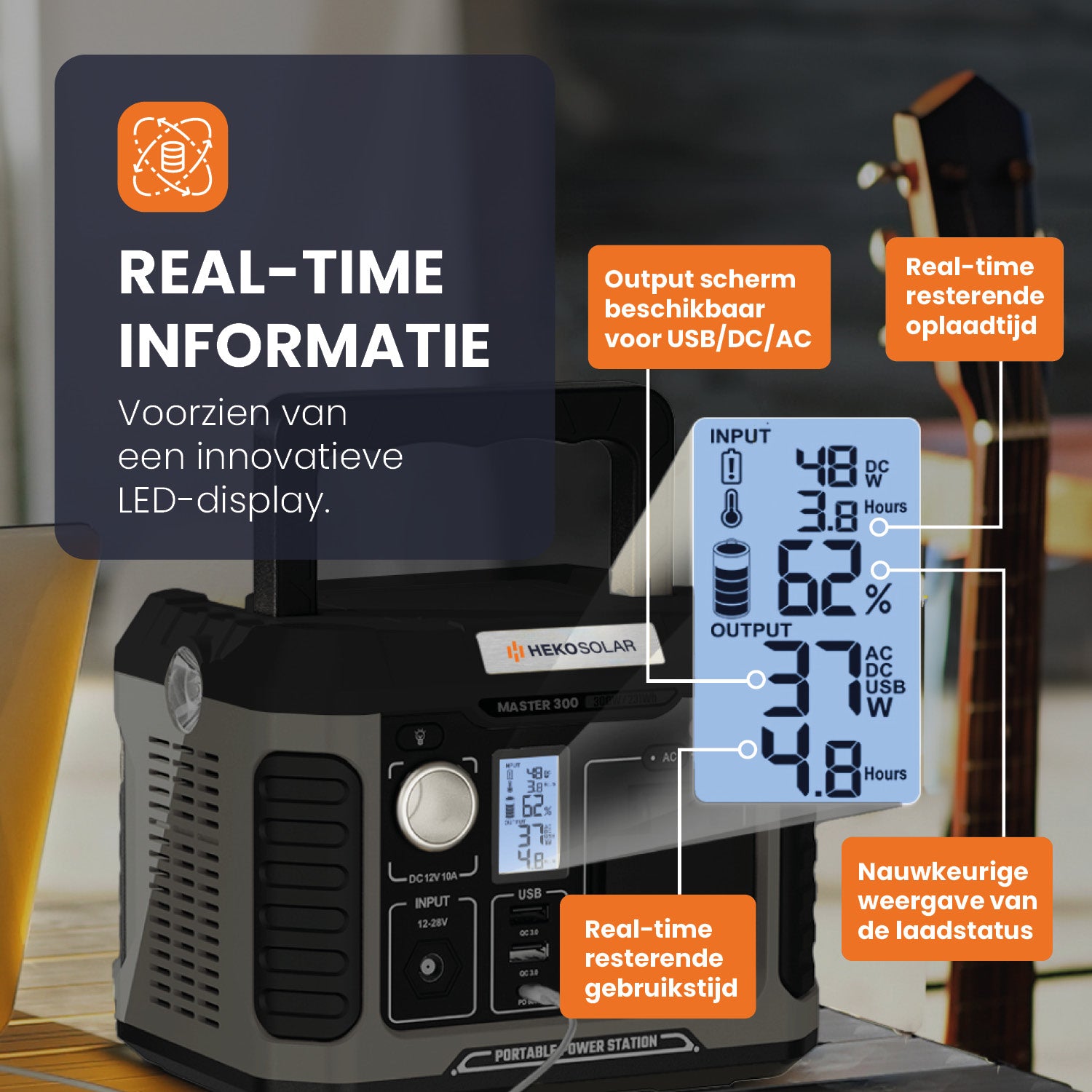 heko solar master 300 powerstation met 60 watt zonnepaneel unfold 60 display