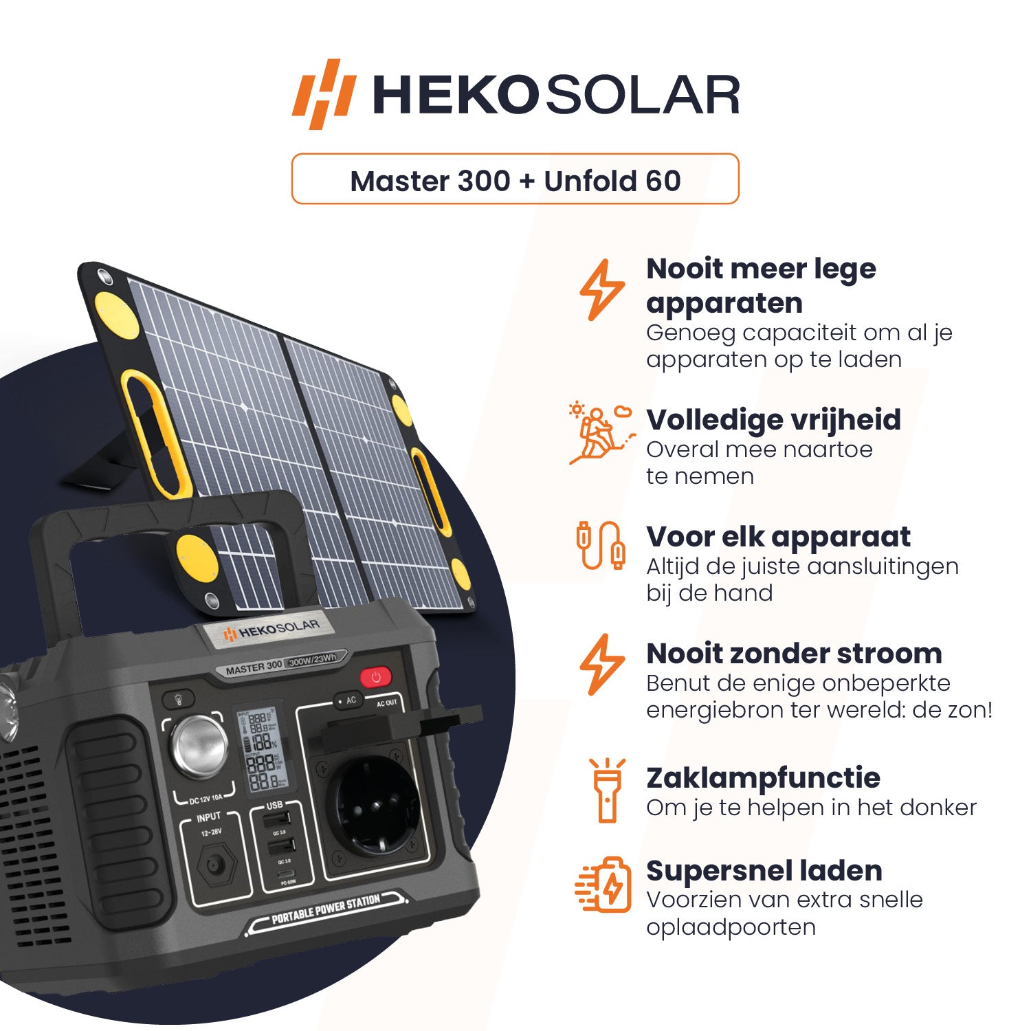 heko solar master 300 powerstation met 60 watt zonnepaneel unfold 60 omschrijving