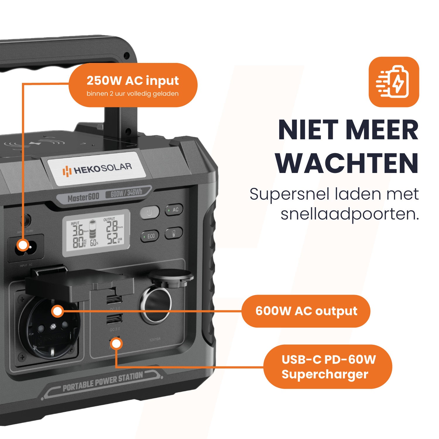 heko solar master 600 powerstation oplaadtijd