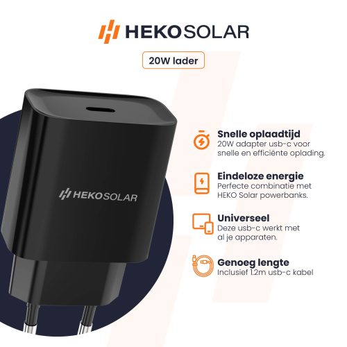 HEKO Solar 20W Adapter USB-C omschrijving
